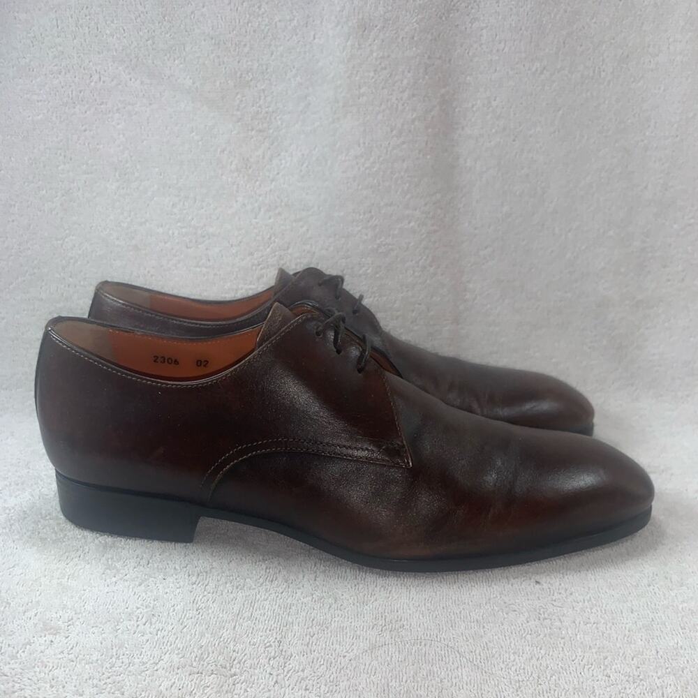 Santoni Oxford Dress Shoes Men's 8.5 Brown Pebbled Leather Plain Toe Derby 2306